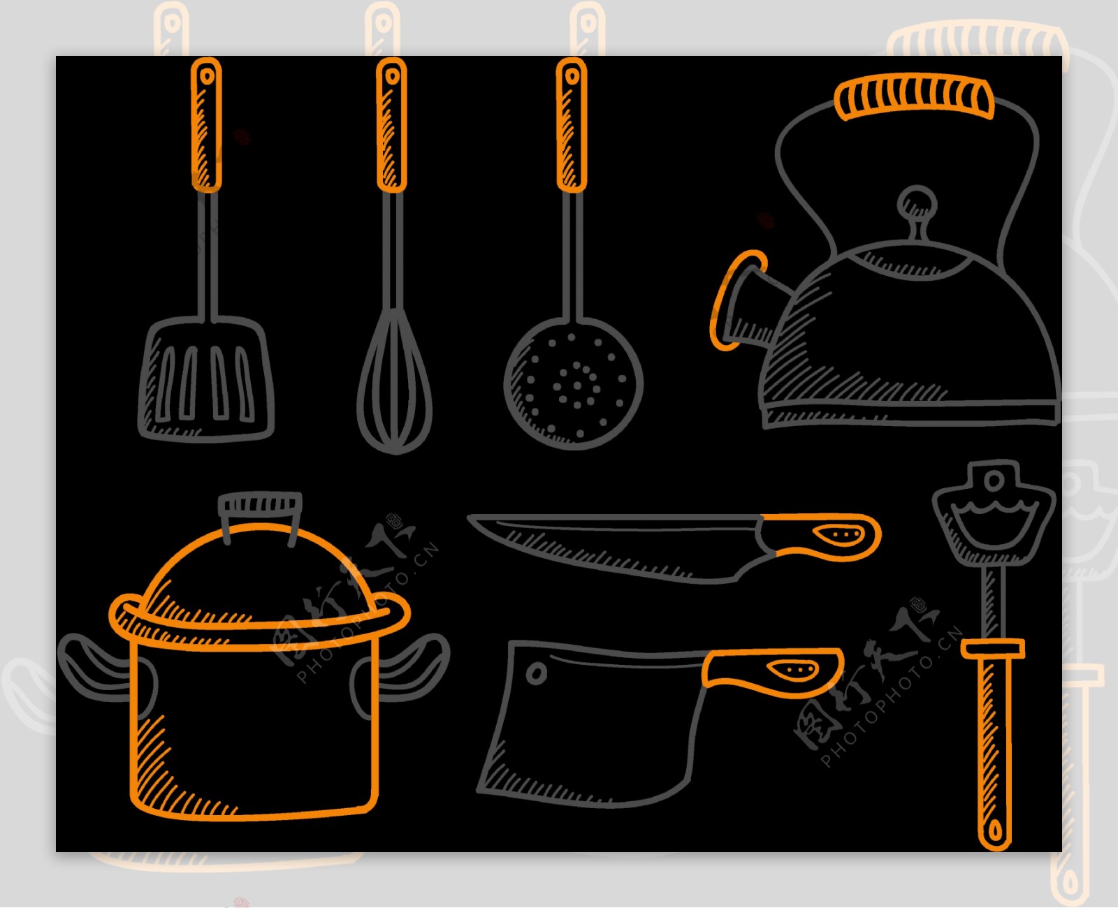 各种线描厨房用品免抠png透明图层素材