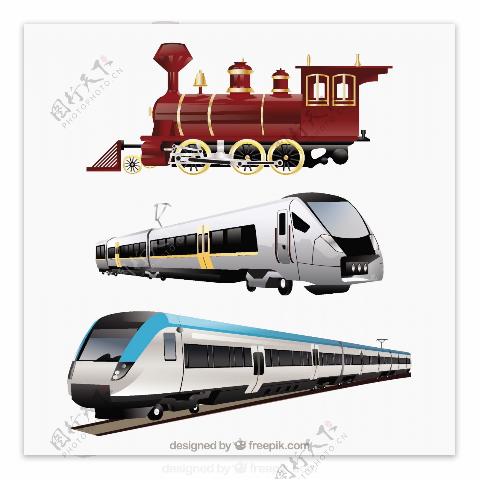 各种写实的火车插图