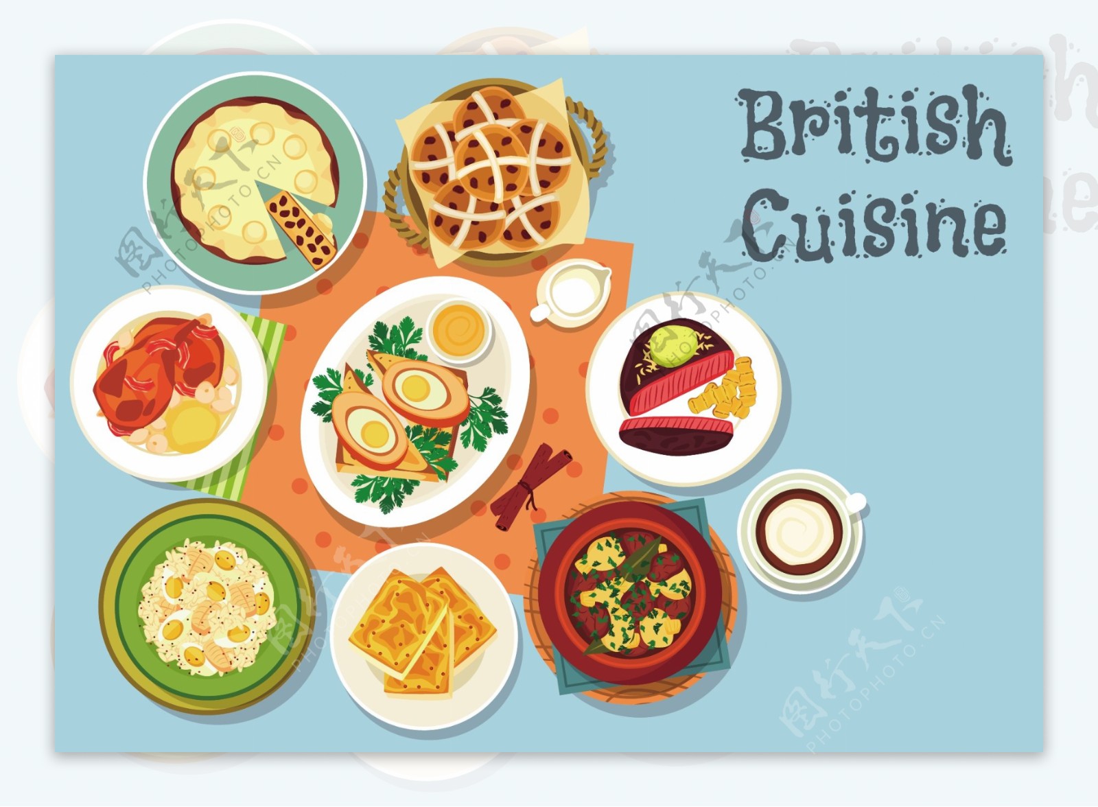 英国食物卡通插画矢量素材下载