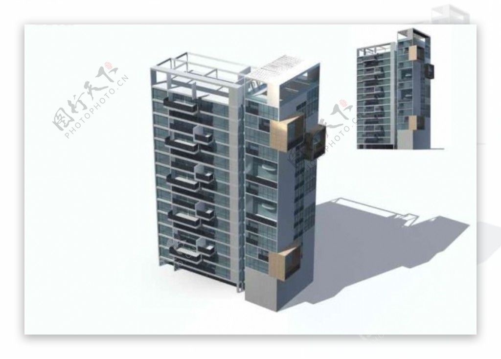 MAX高层玻璃住宅楼3D模型设计