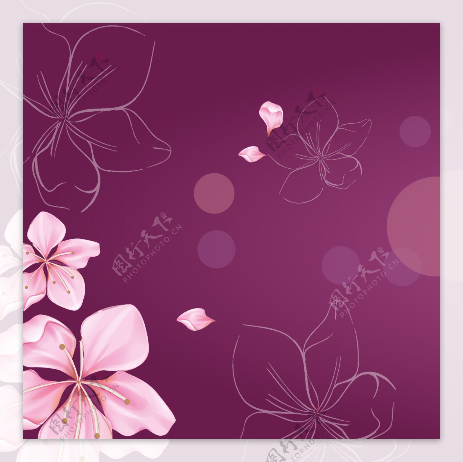 清新紫红色背景花瓣装饰画