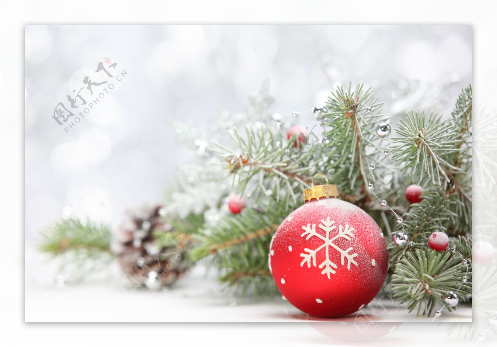 树枝与圣诞球背景图片