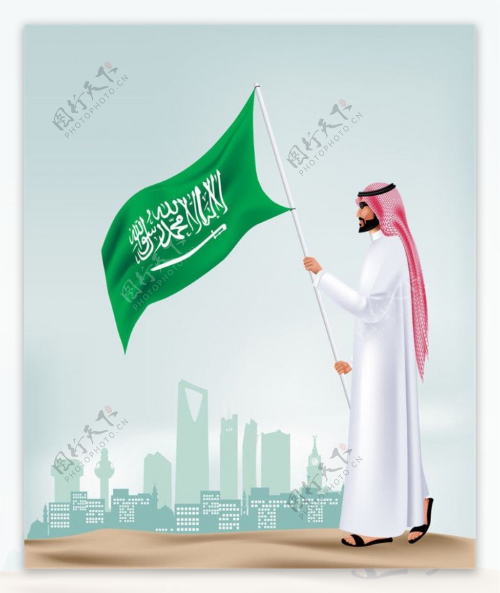 阿拉伯男人和沙特阿拉伯王国城市建筑图片