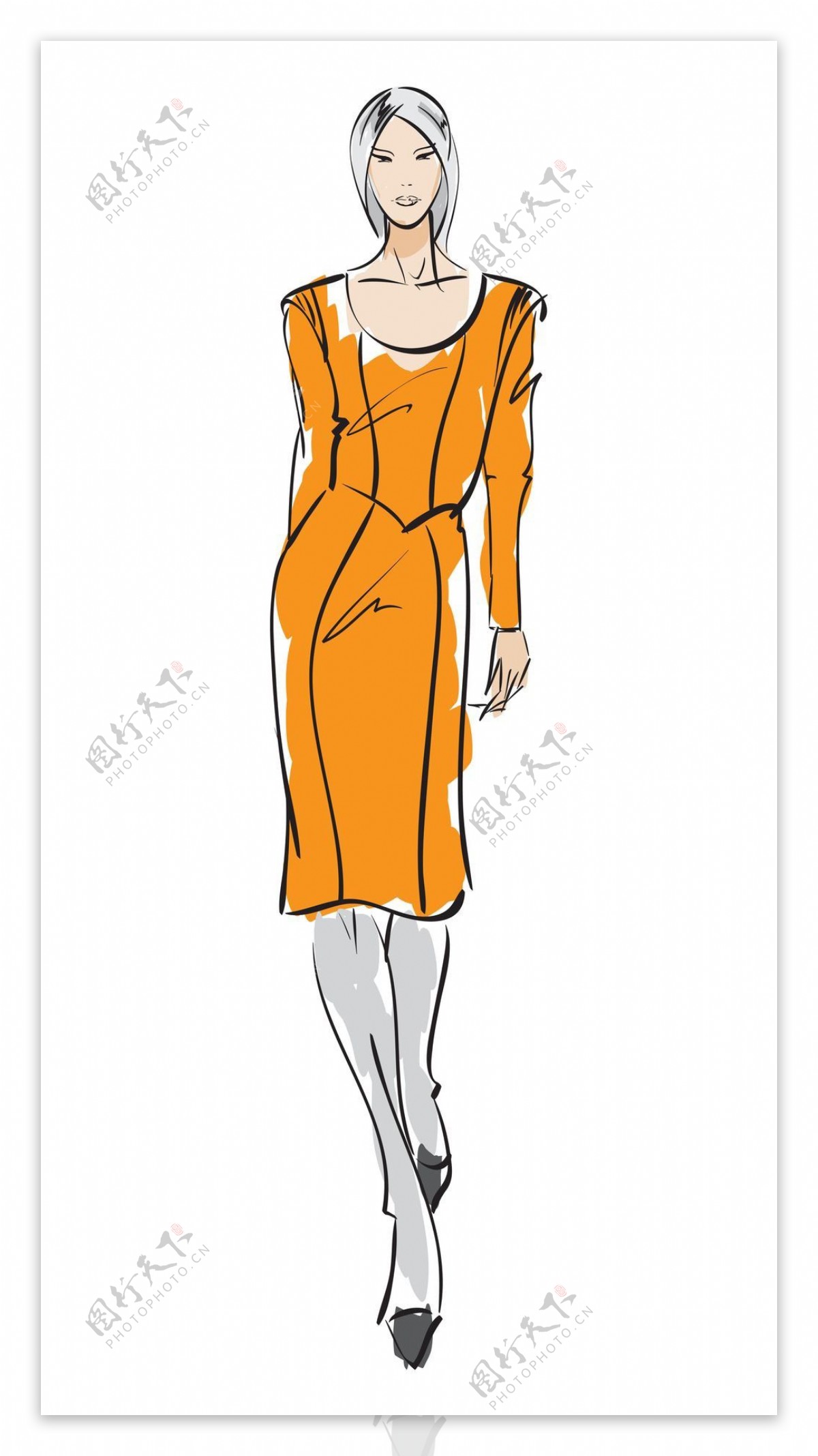 橙色连衣裙设计图