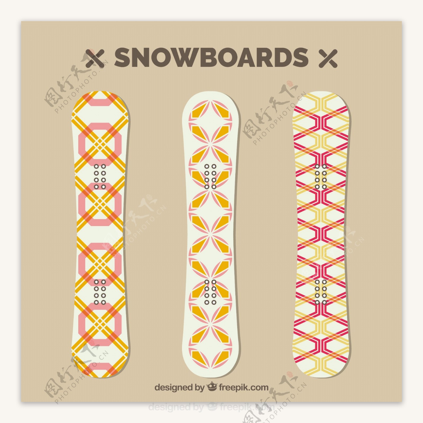 三滑雪板的几何图案包