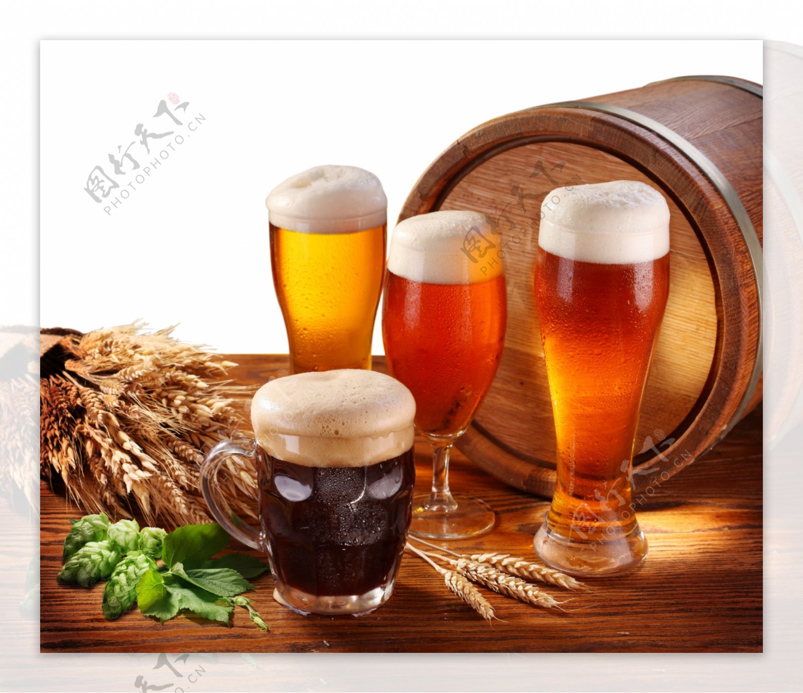 麦穗与啤酒摄影图片