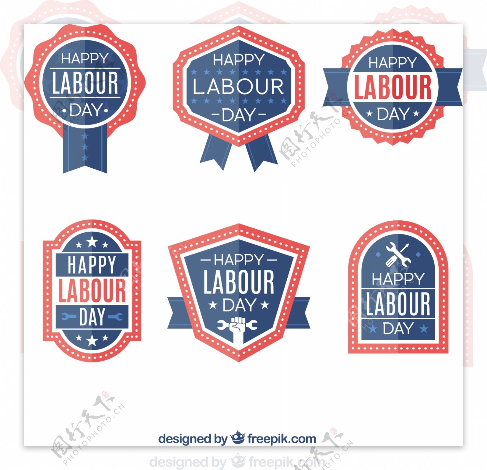蓝色和红色劳动节徽章