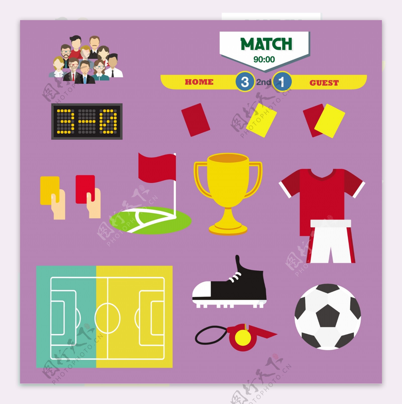 足球象征设计元素与各种颜色的风格自由向量