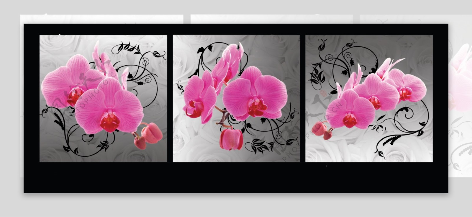 花朵装饰三联画图片