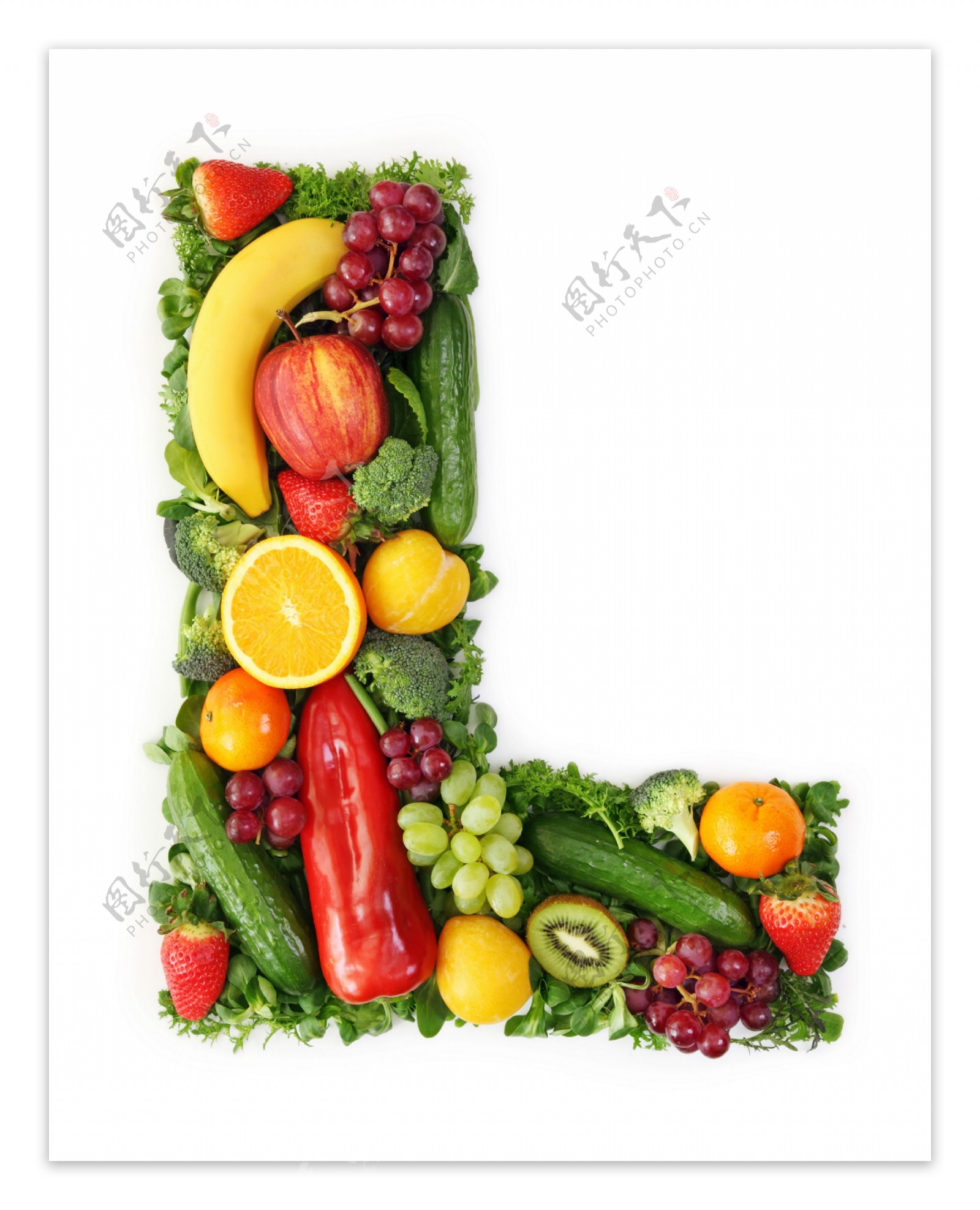蔬菜水果组成的字母L