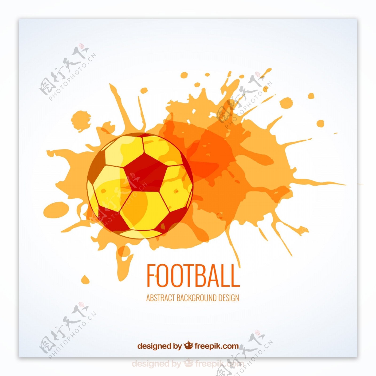 橙色水彩墨迹与足球