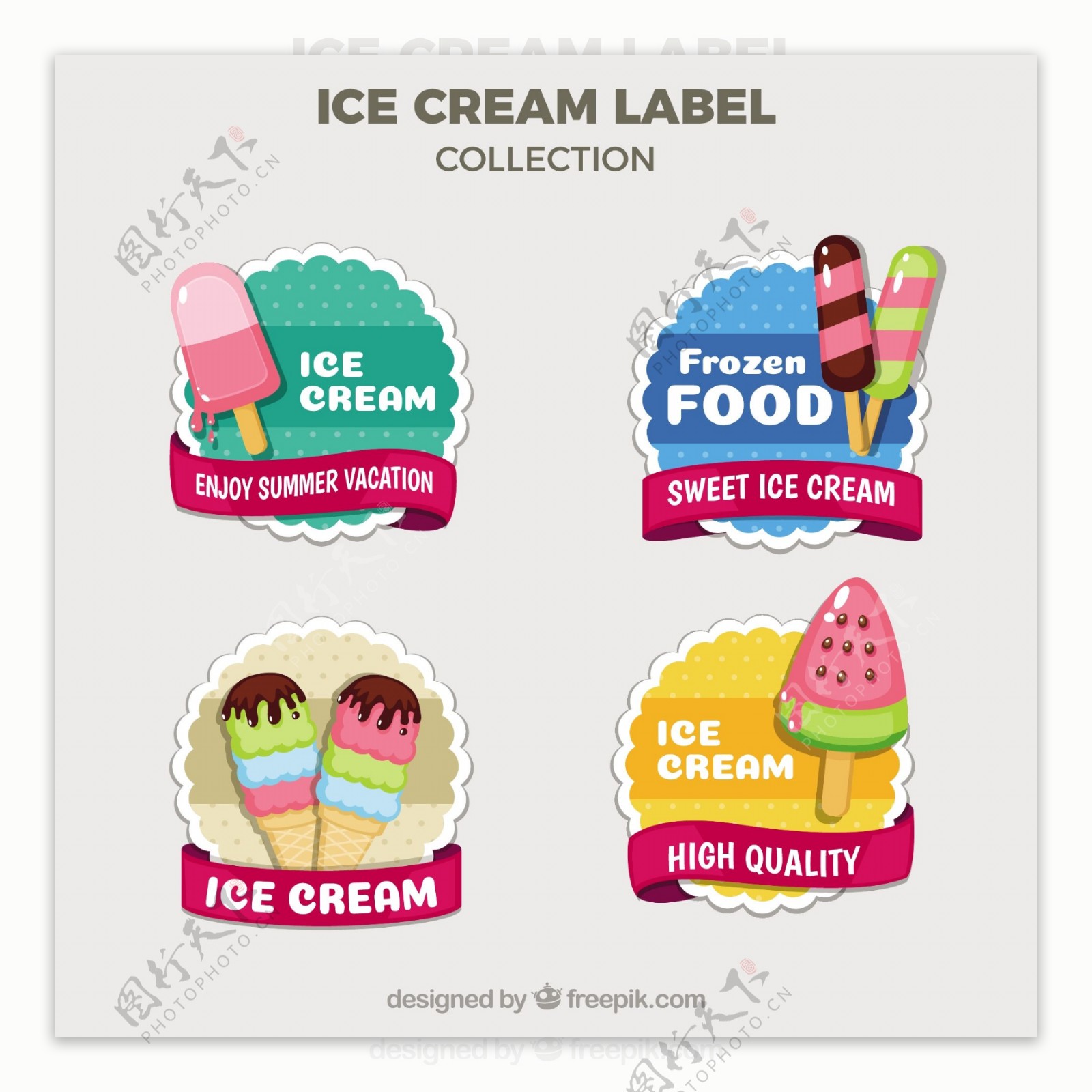各种彩色冰淇淋雪糕贴纸标签