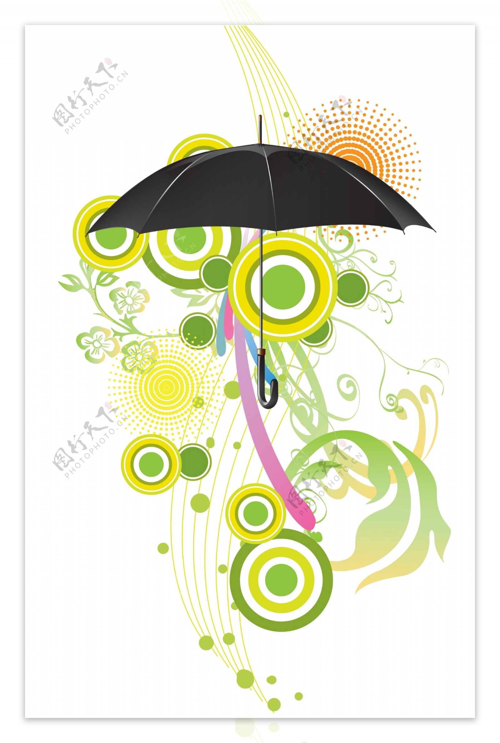 黑色雨伞与时尚图案等PSD分层素材