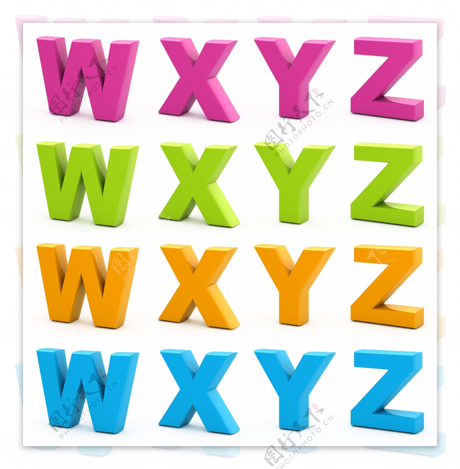 彩色立体WXYZ字母图片