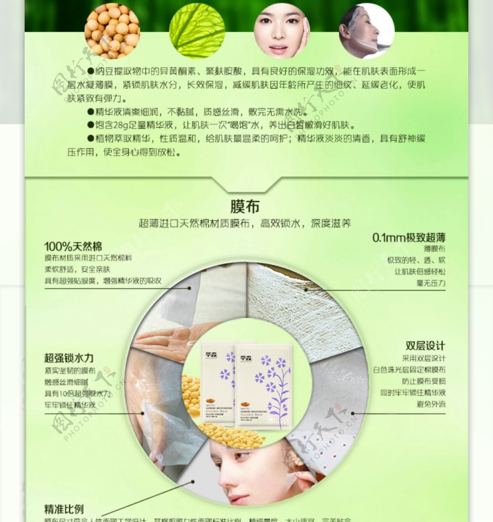 化妆品纳豆面膜森林植物护肤详情页设计