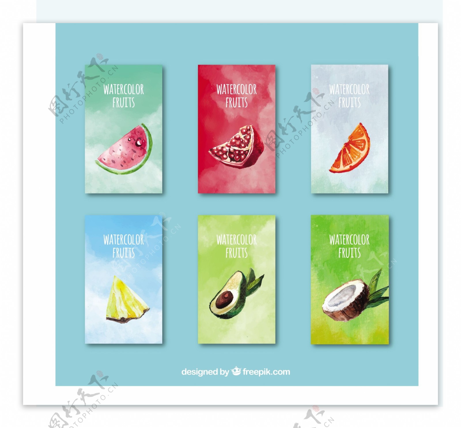 可爱水彩水果夏季卡片矢量图设计
