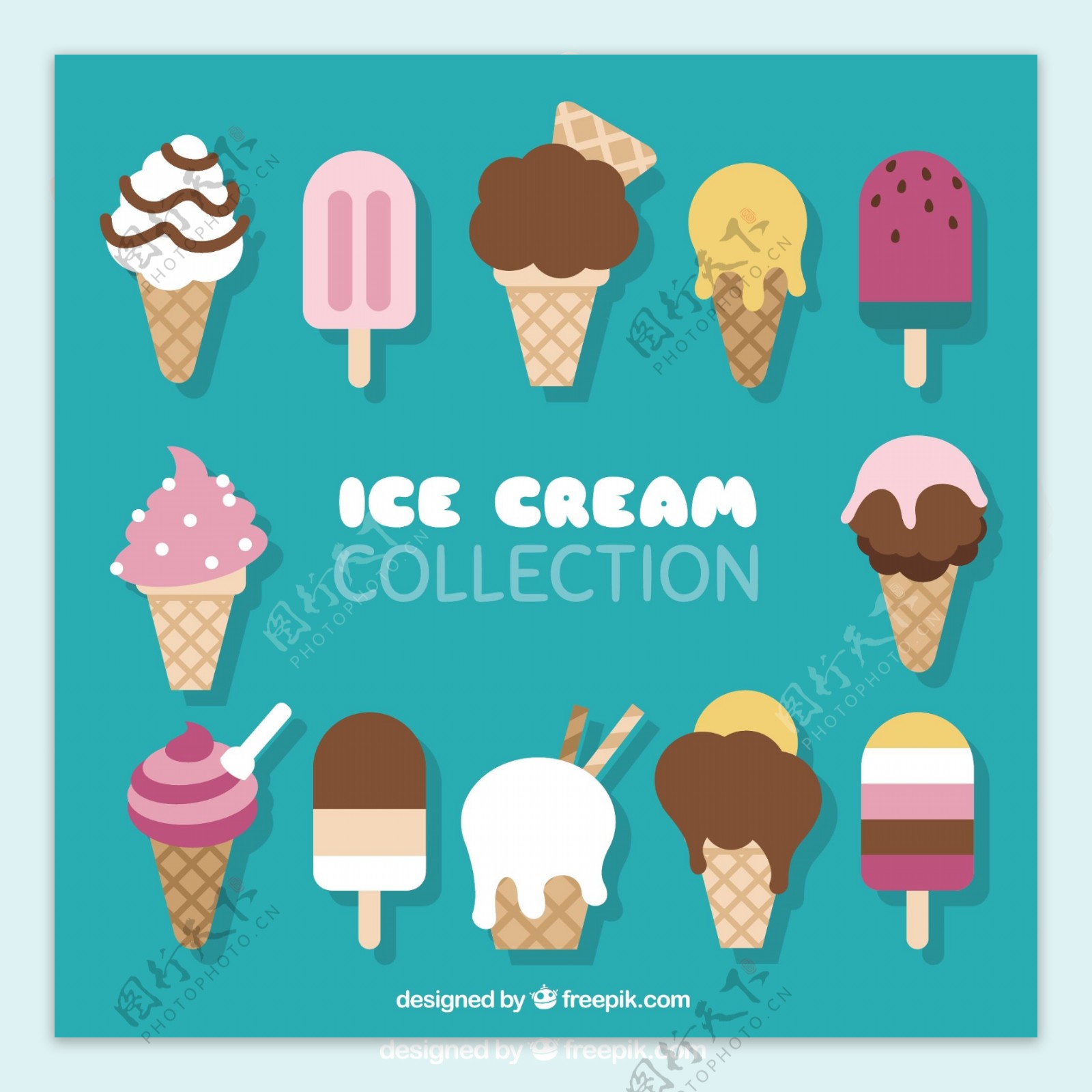 彩色的各种口味冰淇淋图标