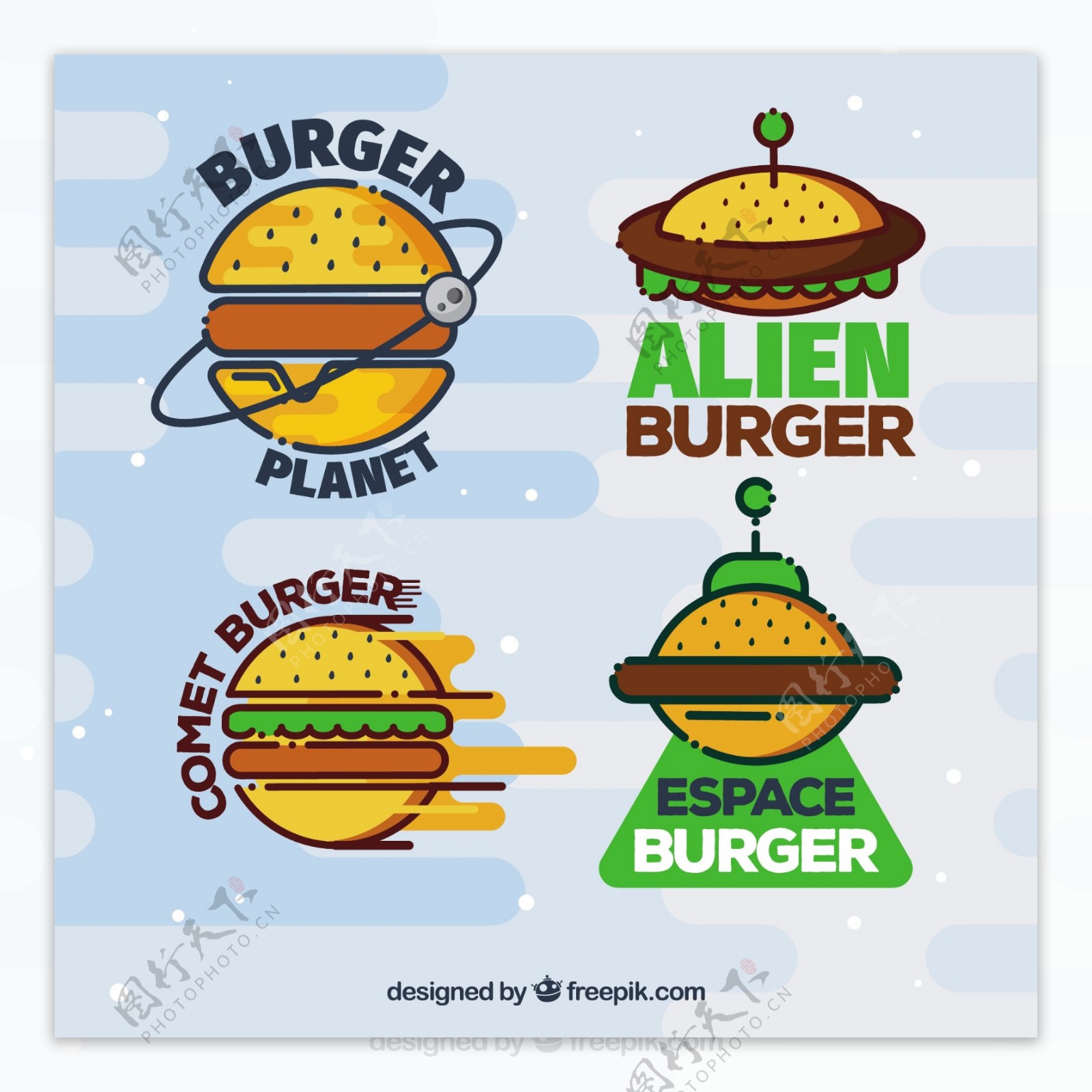 手绘彩色汉堡标志图标