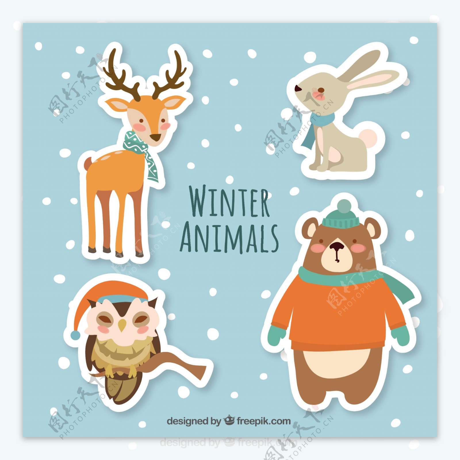 美丽的冬季动物贴纸包