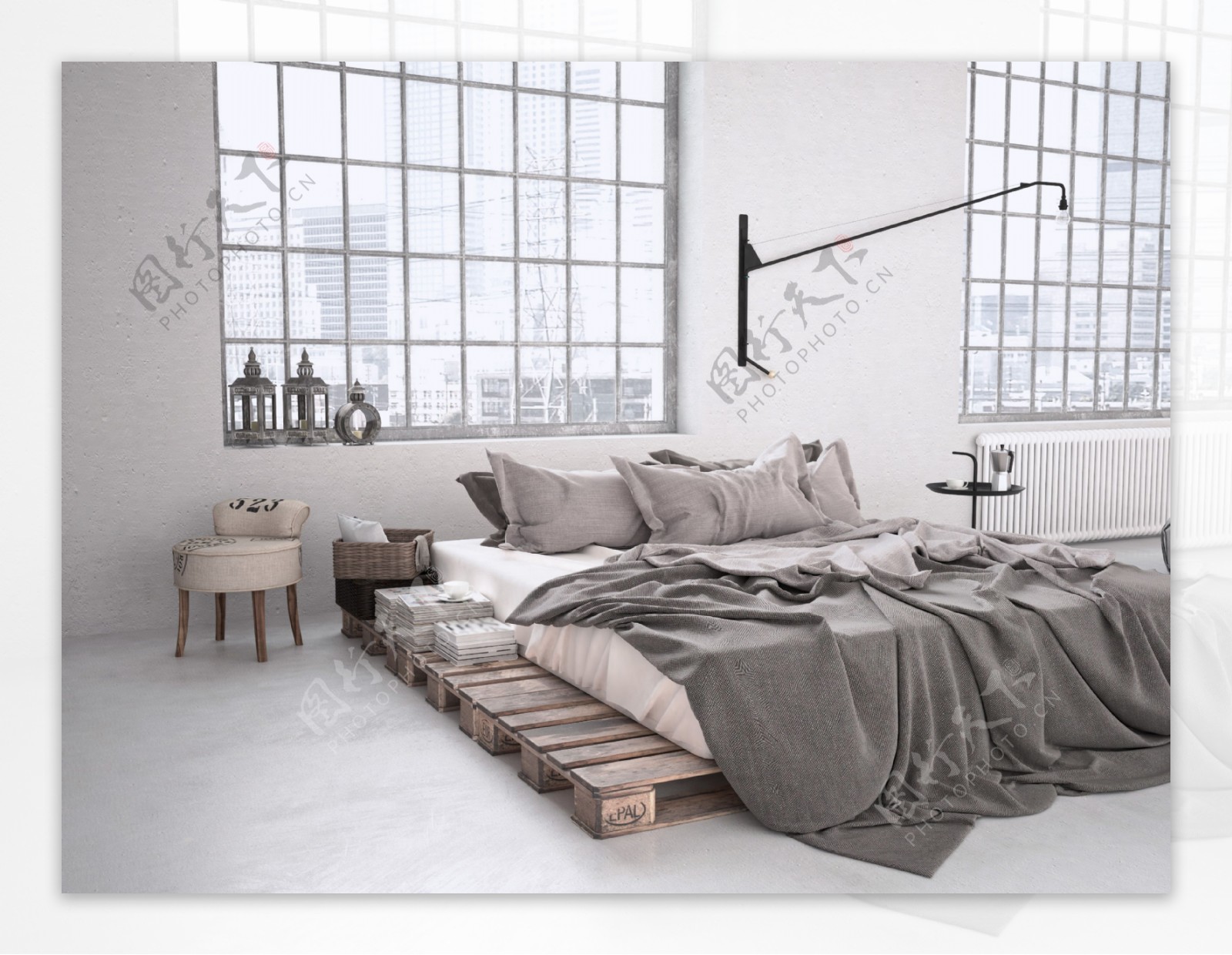 美式工业风格卧室布置高清图片