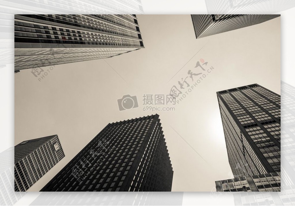 黑与白城市天空天际线建筑摩天大楼建筑城市高上升