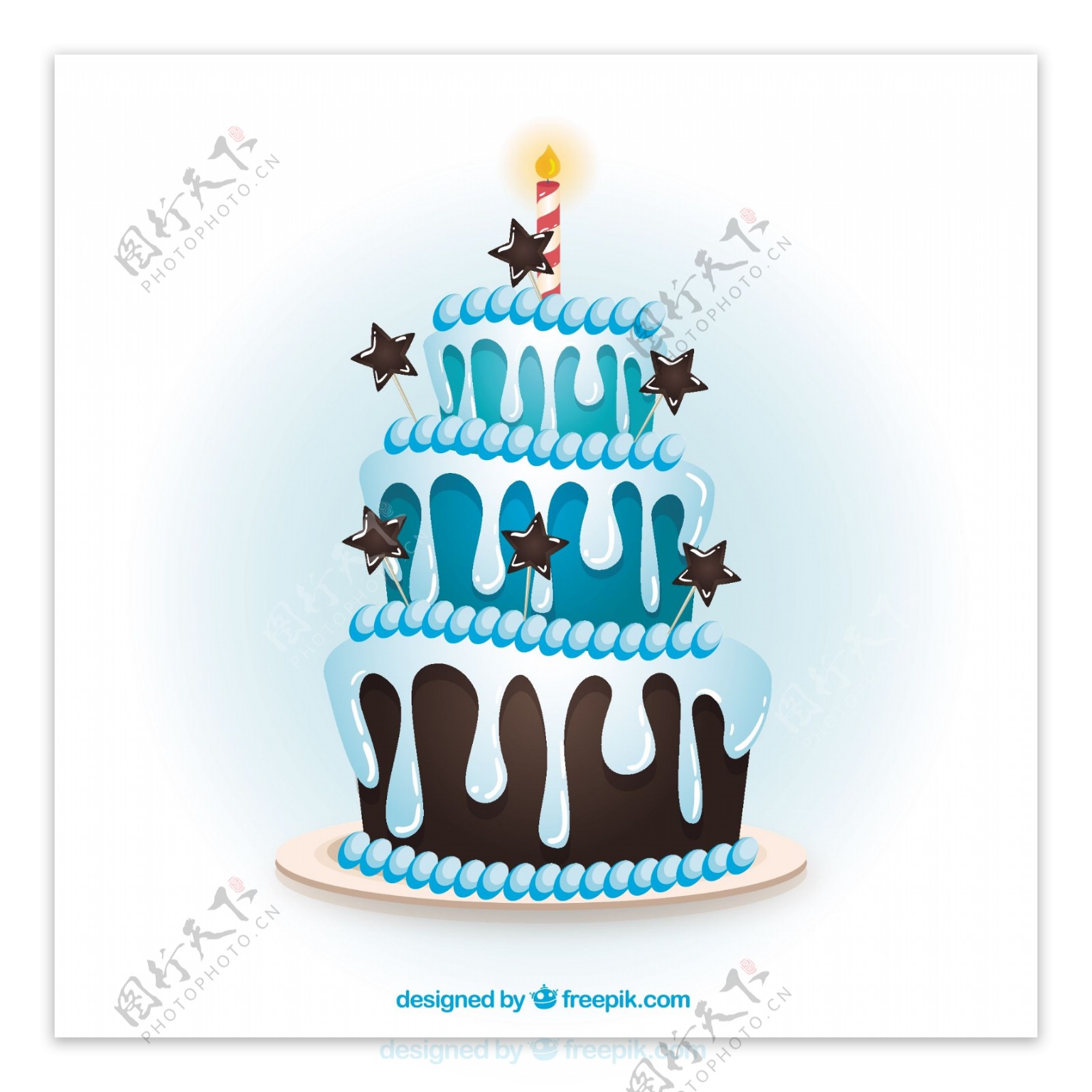 卡通风格的蓝色生日蛋糕