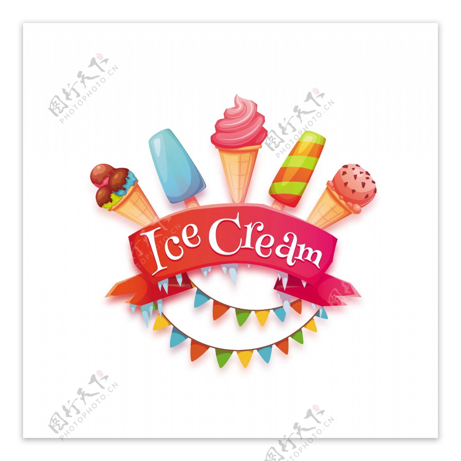 美味的冰淇淋雪糕等甜品矢量素材