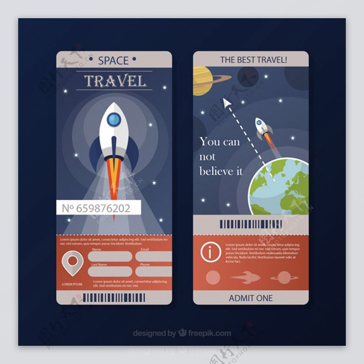 太空旅行票矢量设计素材