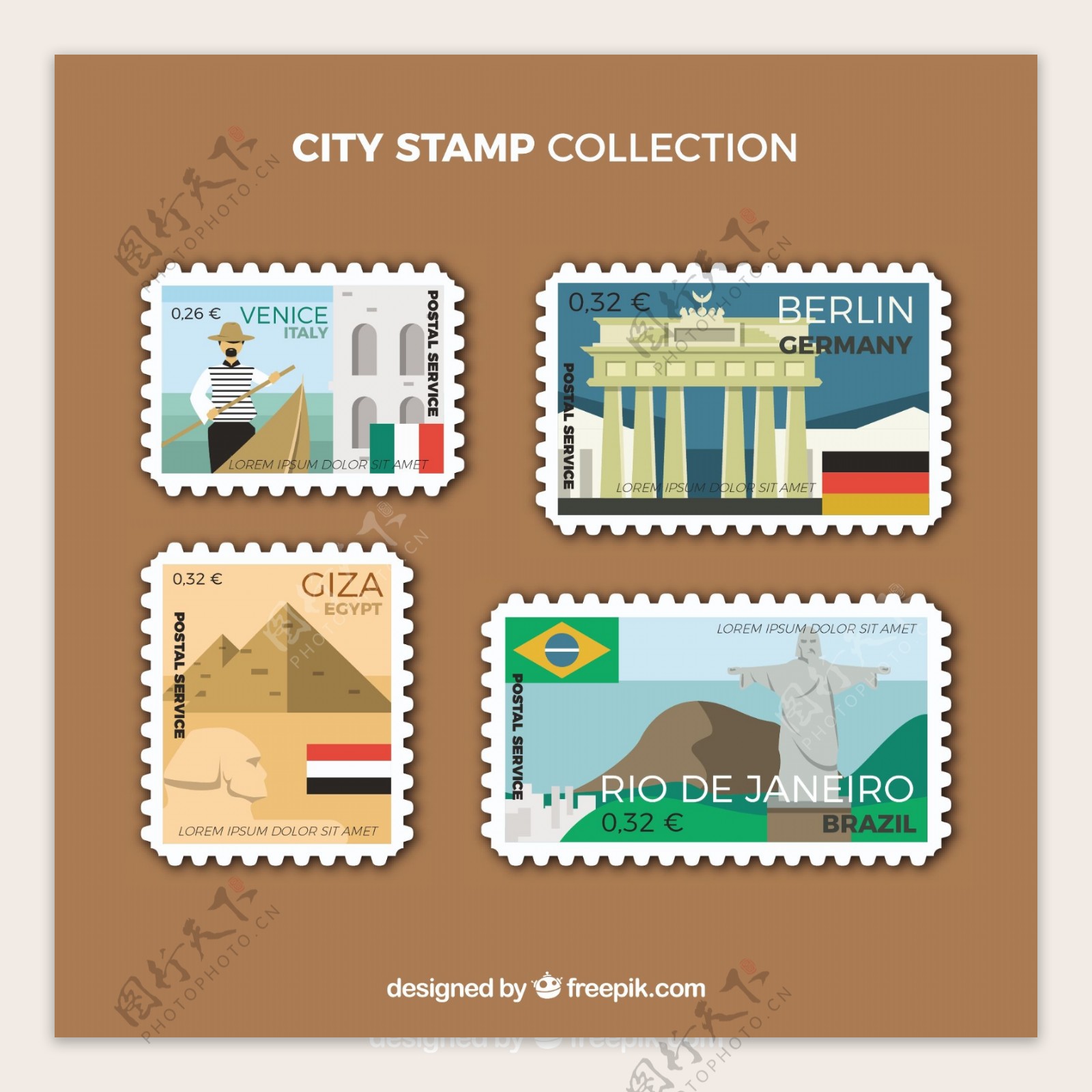 彩色城市邮票图标