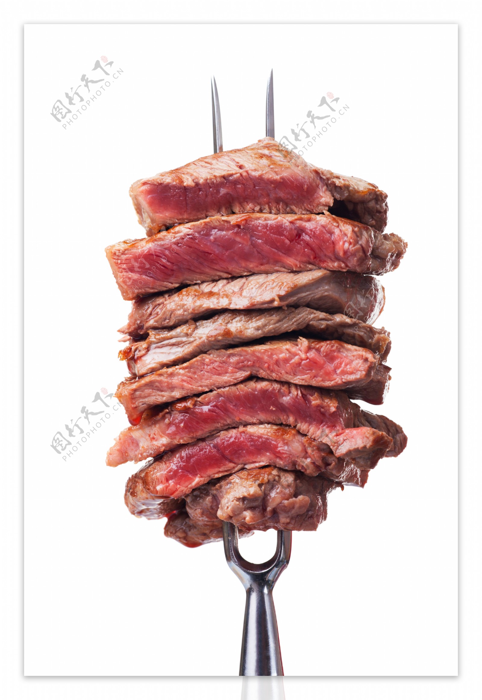 叉子上的牛肉图片