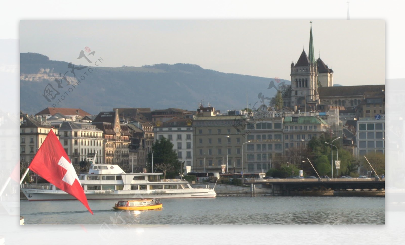 瑞士国旗在日内瓦湖股票视频视频免费下载