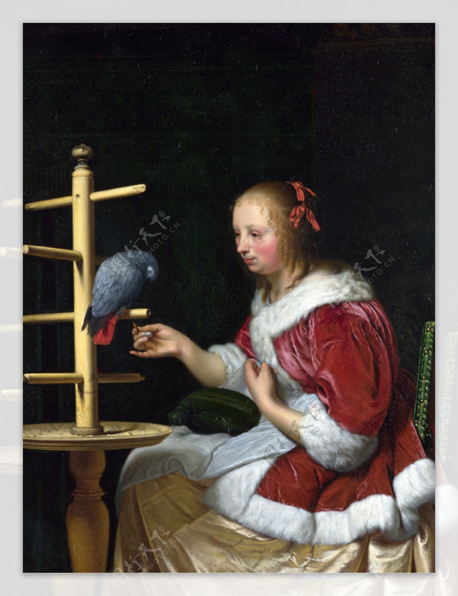 喂鸟的古代欧洲女子肖像画图片
