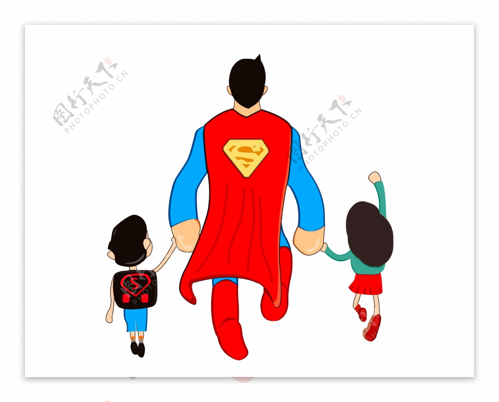 卡通动漫超人一家背影温馨图片超人父亲节