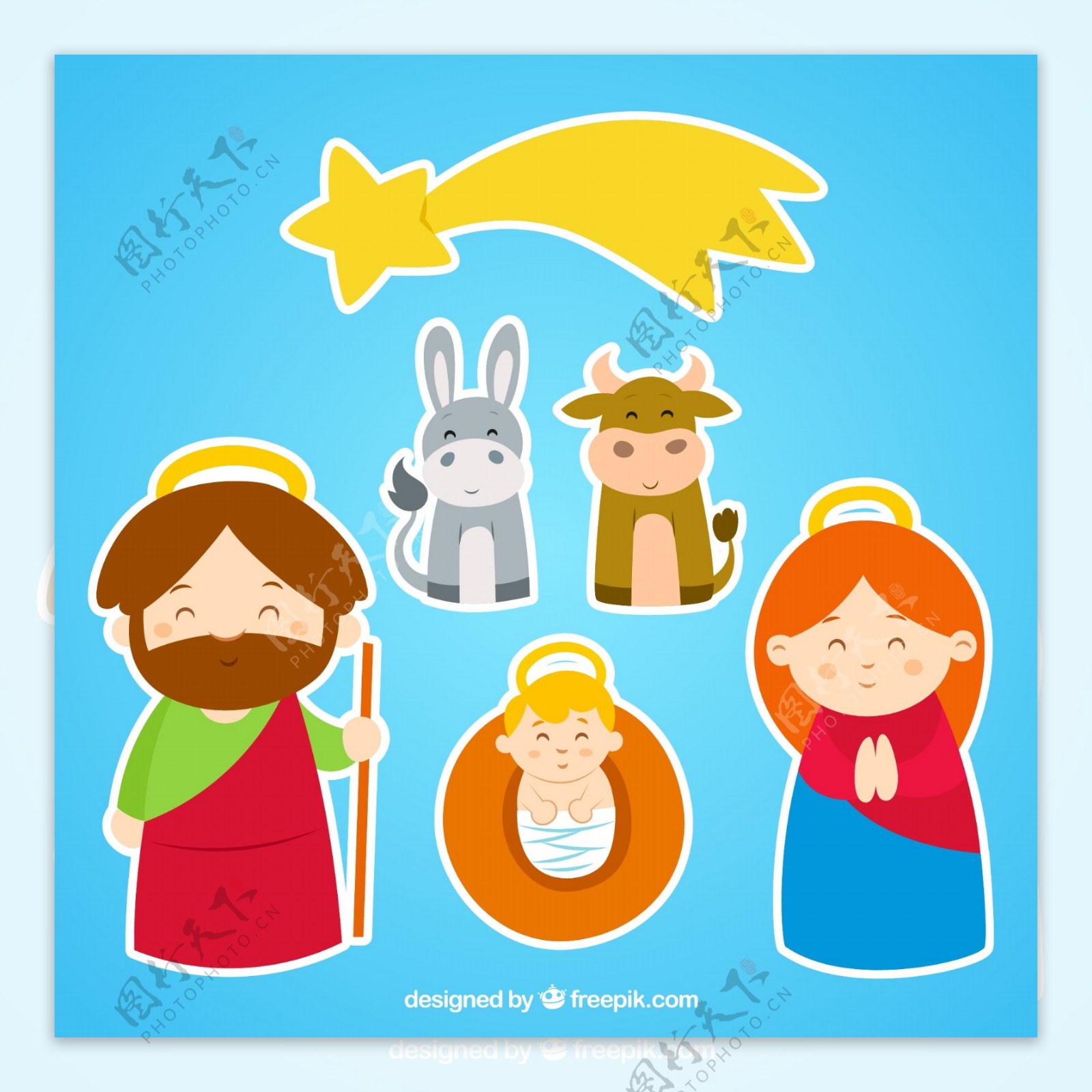 卡通耶稣诞生角色