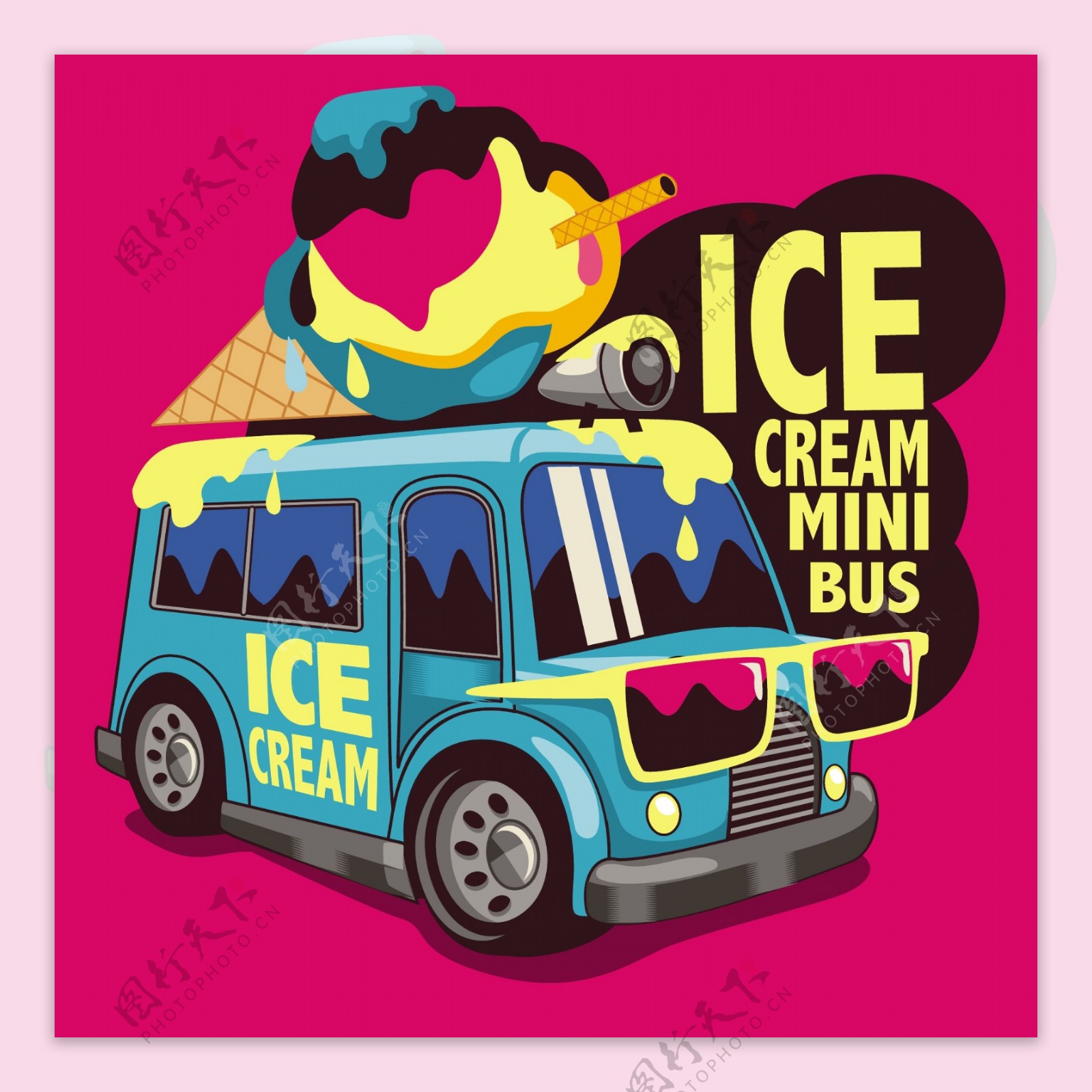 卡通冰淇淋汽车T恤印花