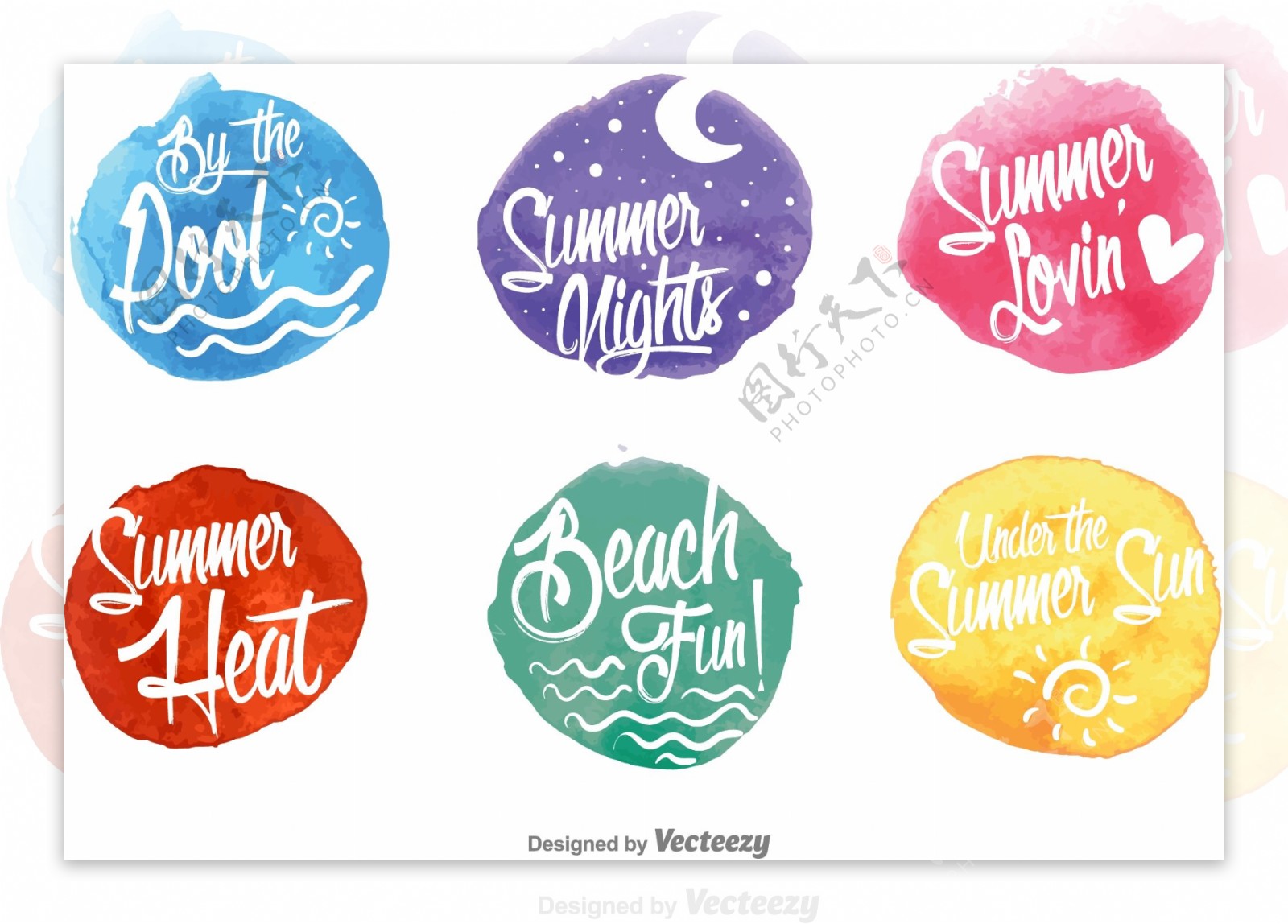 夏季度假水彩图标