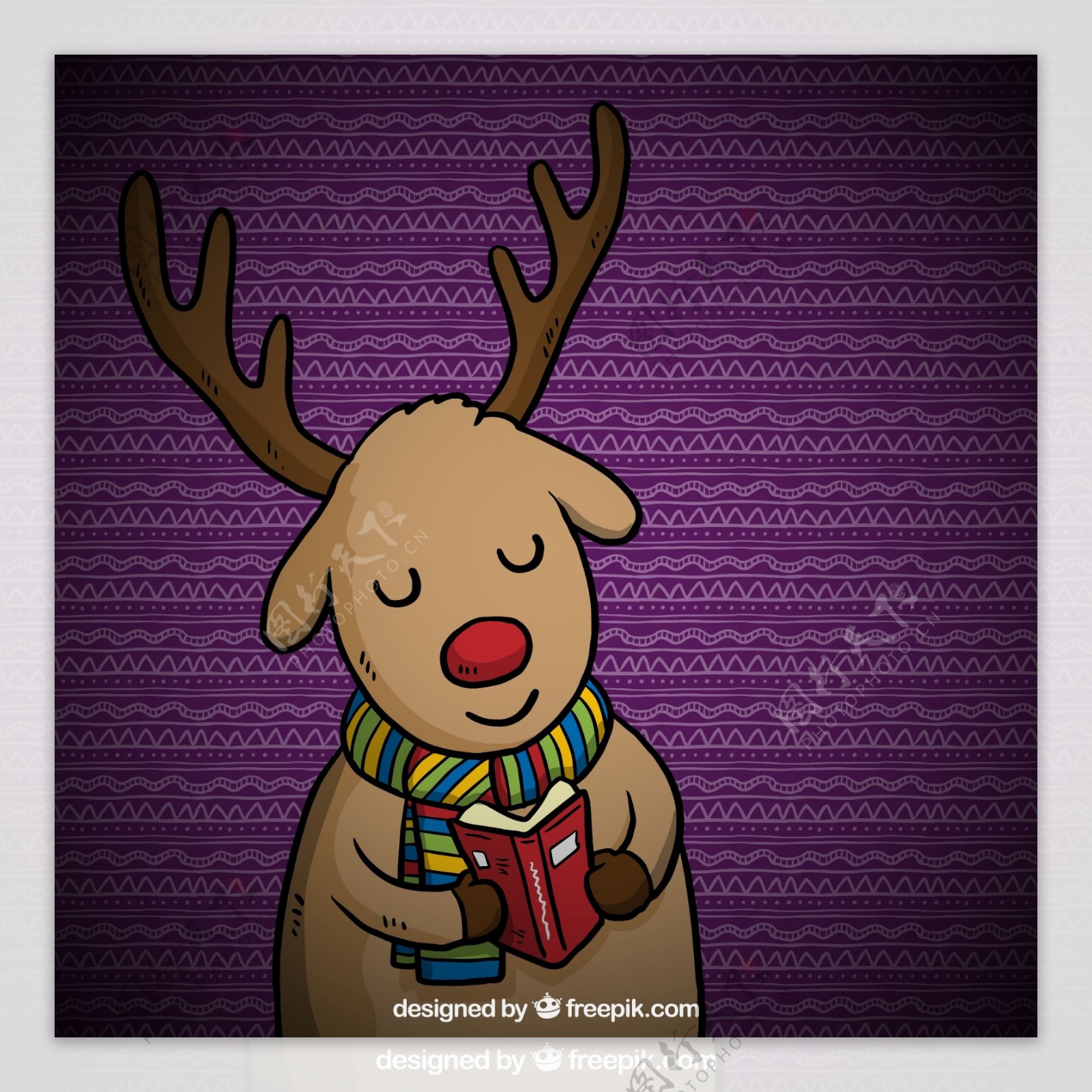 圣诞节读书的驯鹿图片