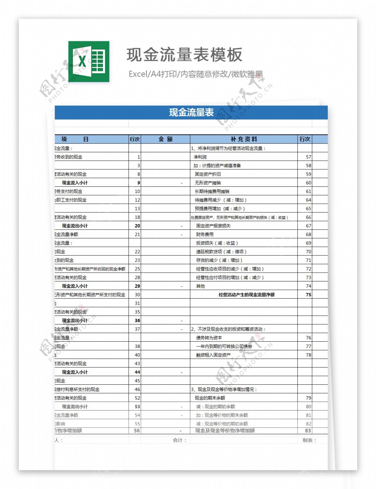 现金流量表模板Excel文档