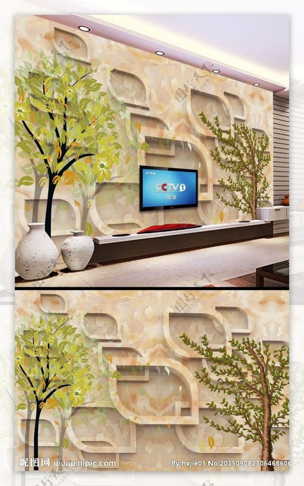 3D大理石树枝背景墙