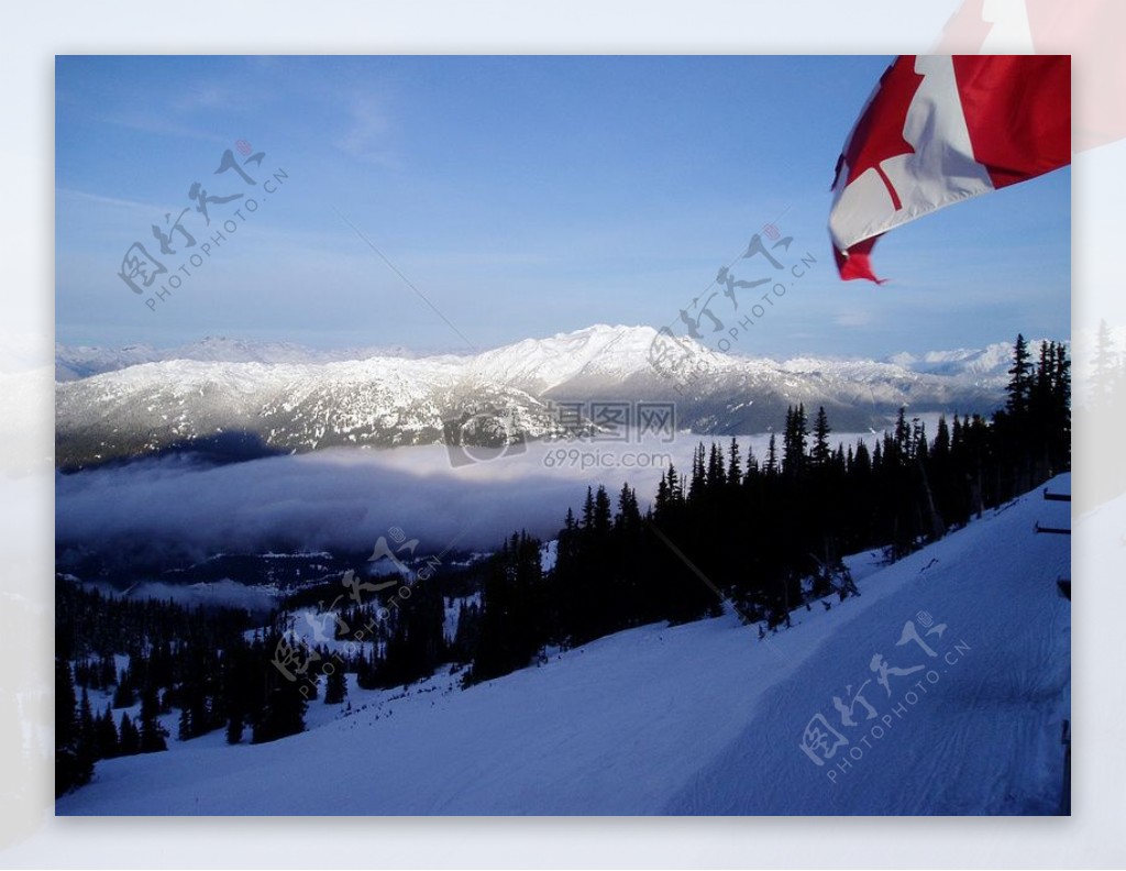 加拿大的国旗和山