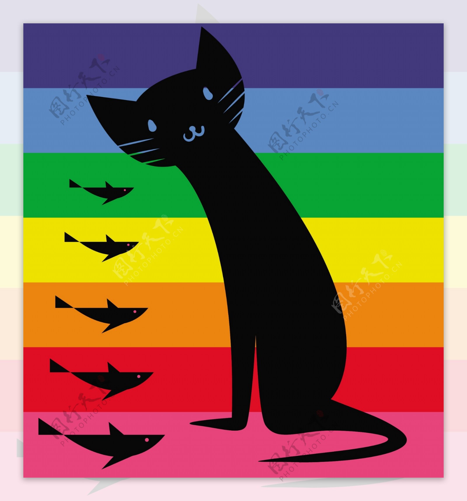 黑色猫咪小鱼背景图