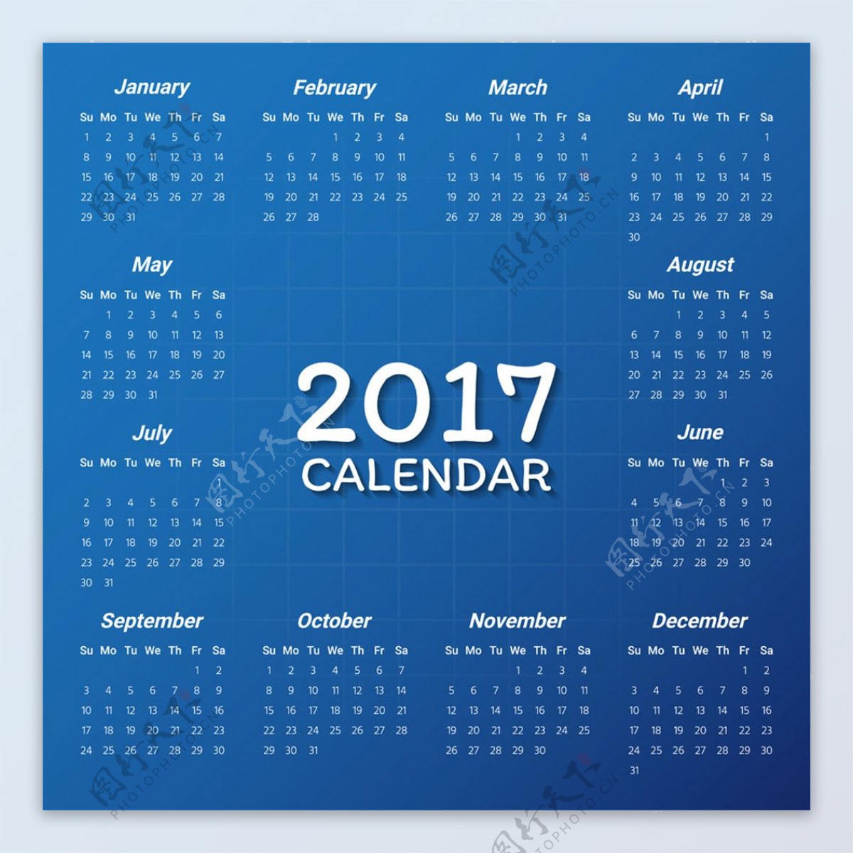 蓝底2017年日历图片