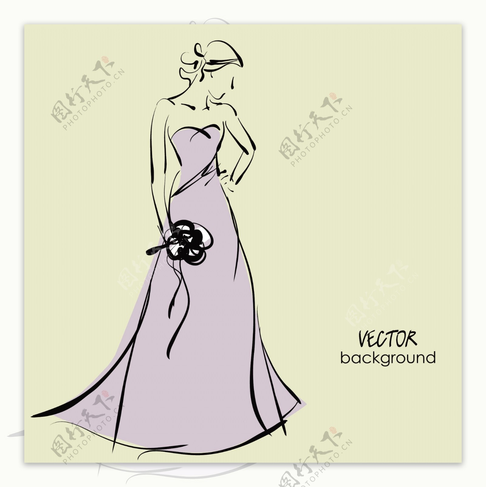 手绘新娘紫色礼服