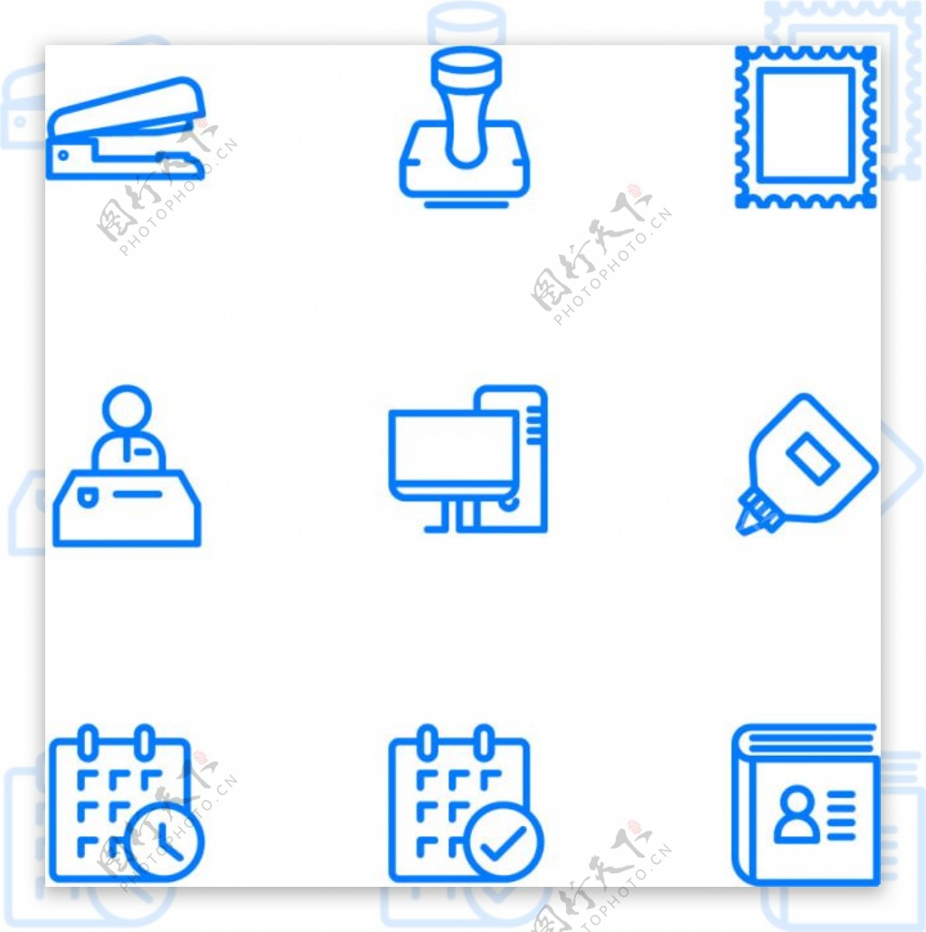线条设计办公类6蓝色线条图标矢量图源文件