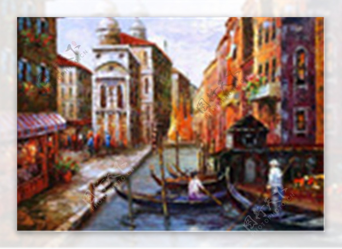 欧洲水上街道油画