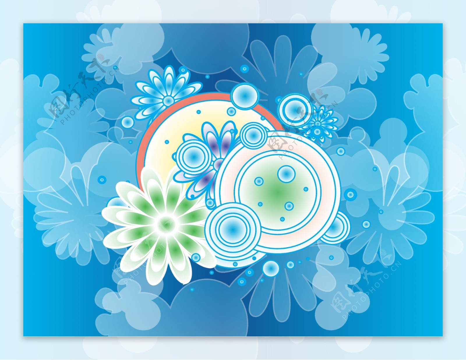 蓝色花朵背景矢量图素材