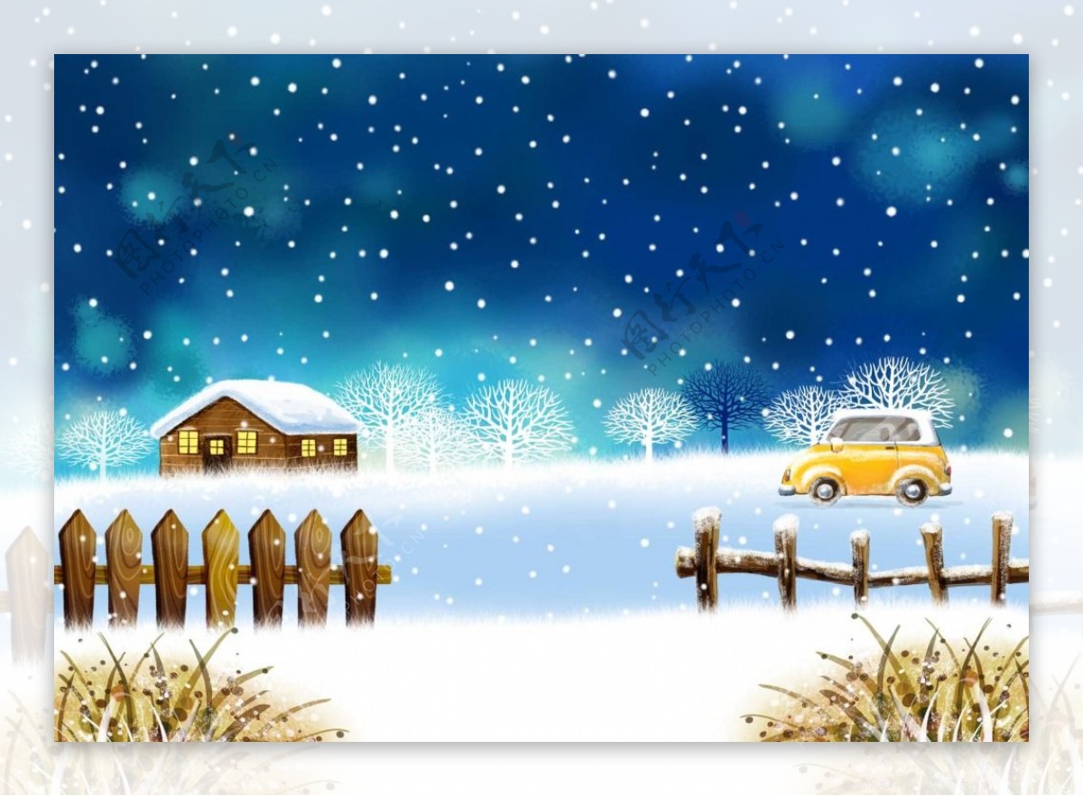雪景房子圣诞素材背景
