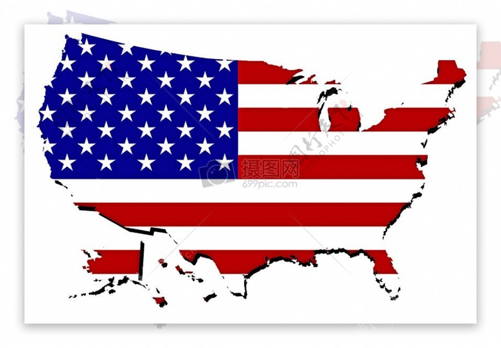 绘有美国国旗的美国地图
