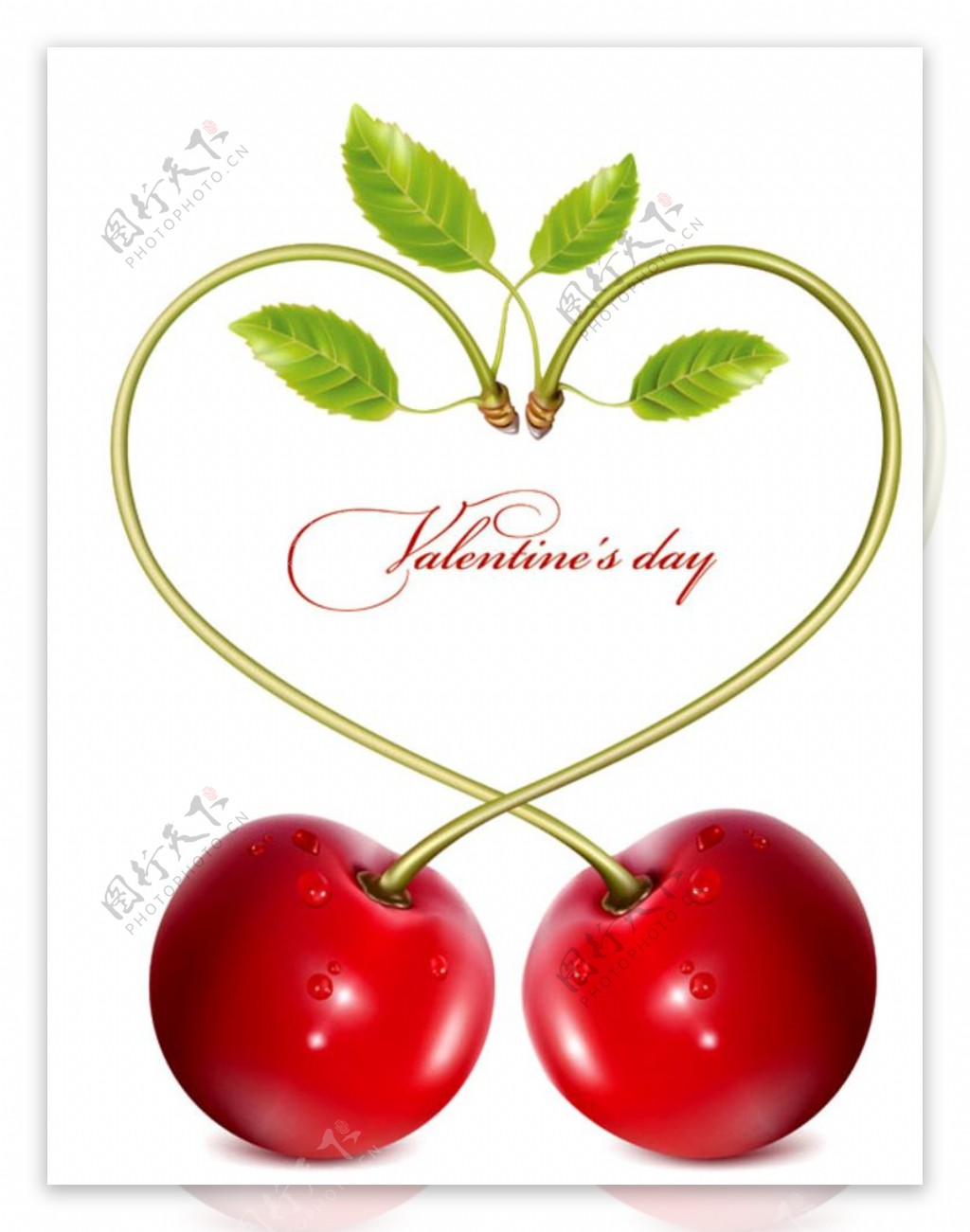 浪漫心形苹果和樱桃矢量素材