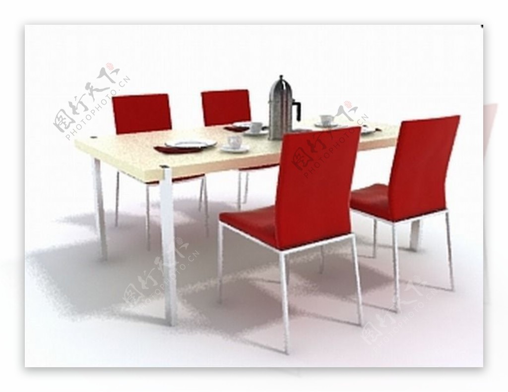 红色餐桌椅组合3D模型